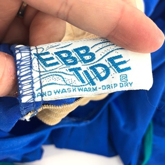 Vintage 80’s Ebb Tide One Piece Swimsuit Belted Bathing Suit Blue Pinup L / 16 - Picture 6 of 11